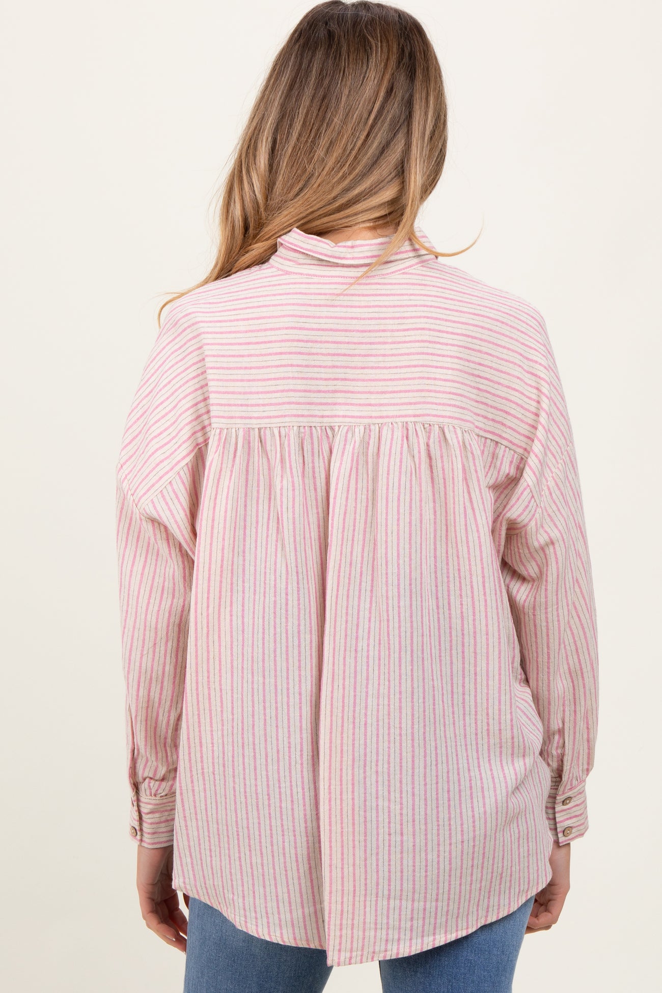 Pink Stripe Oversized Button Down Maternity Shirt