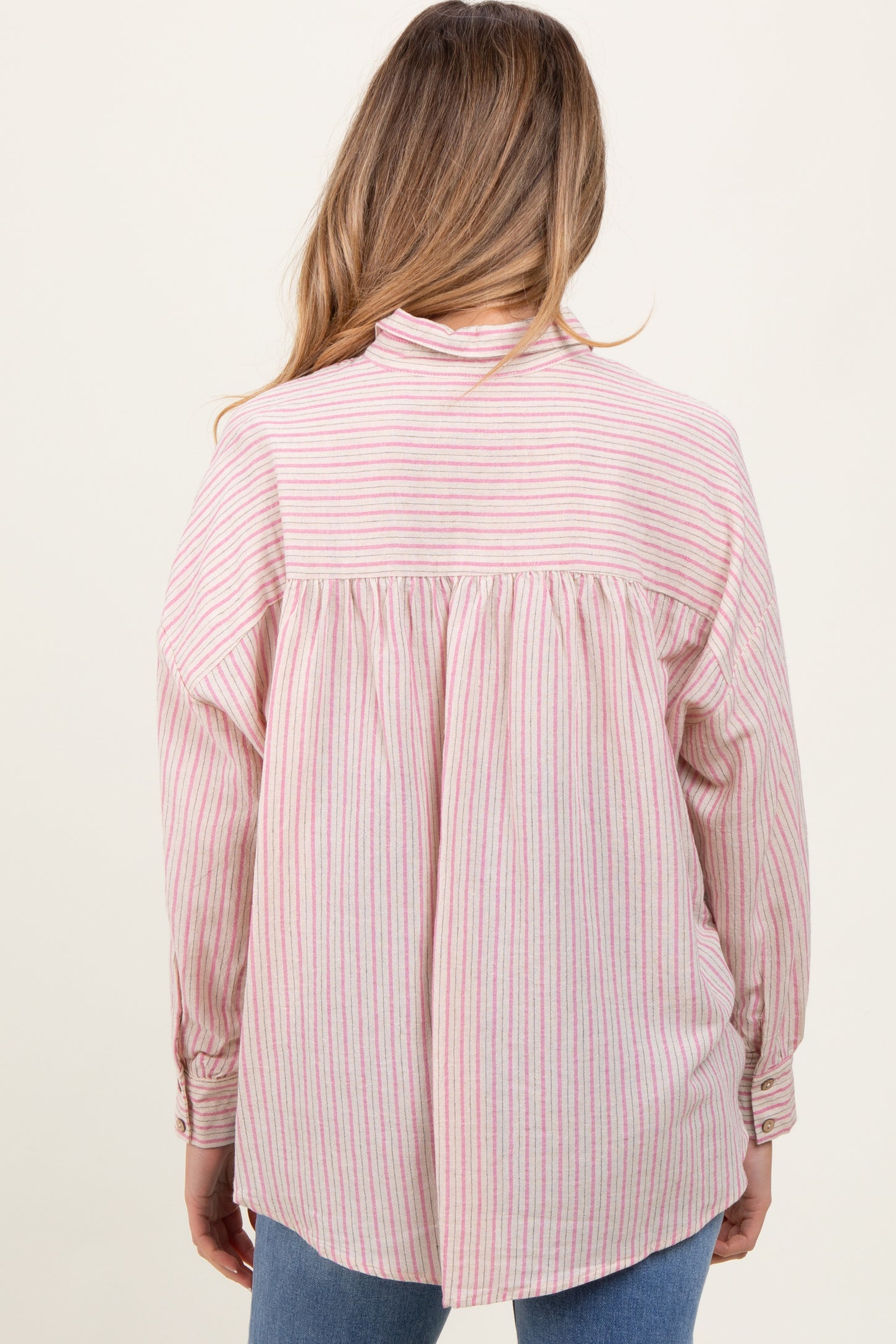 Pink Stripe Oversized Button Down Maternity Shirt