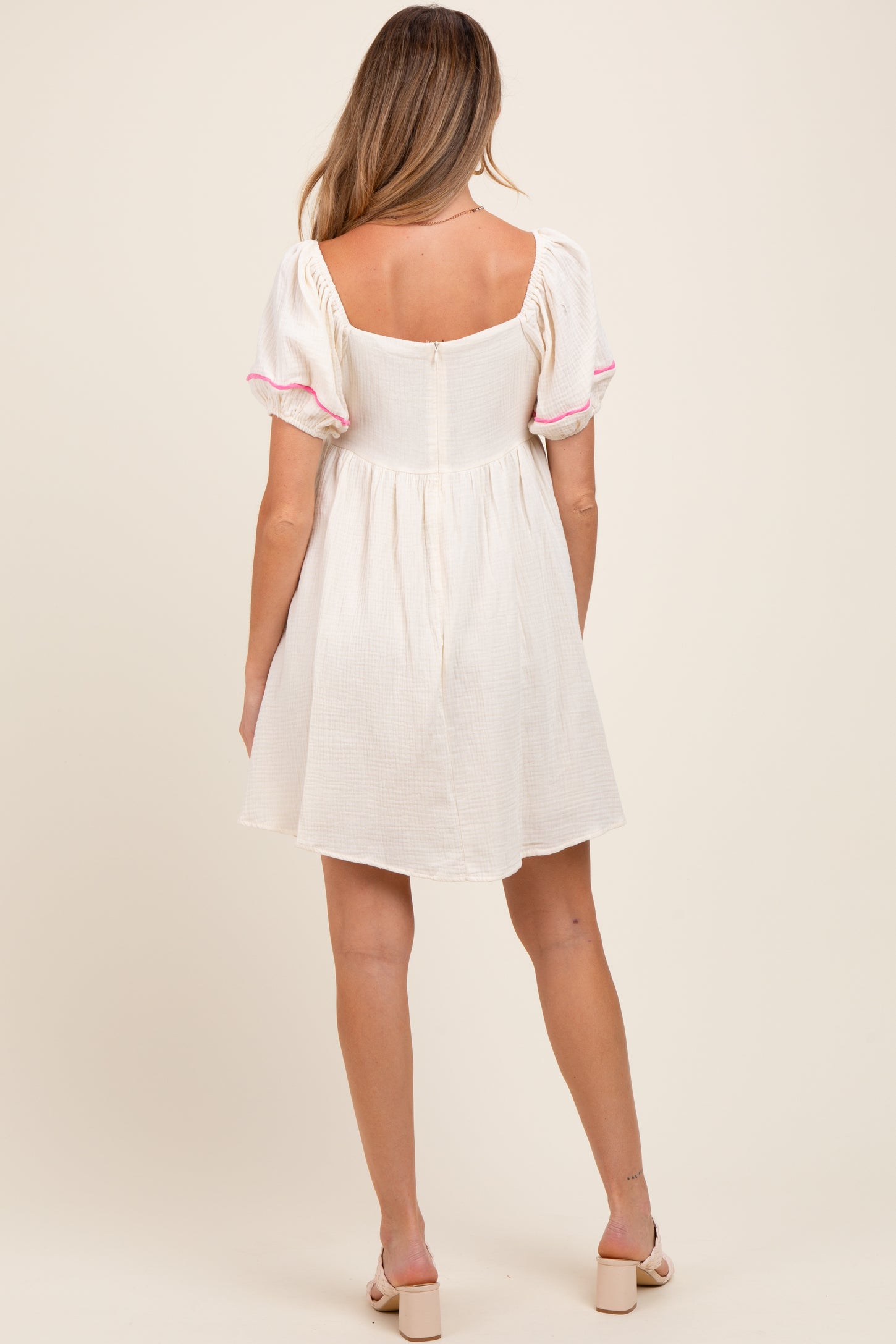 Cream Embroidered Cotton Gauze Maternity Mini Dress
