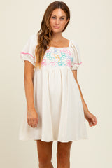 Cream Embroidered Cotton Gauze Maternity Mini Dress