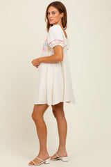 Cream Embroidered Cotton Gauze Mini Dress
