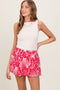Fuchsia Printed Elastic Waist Band Shorts