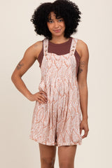 Light Taupe Leaf Print Overall Romper