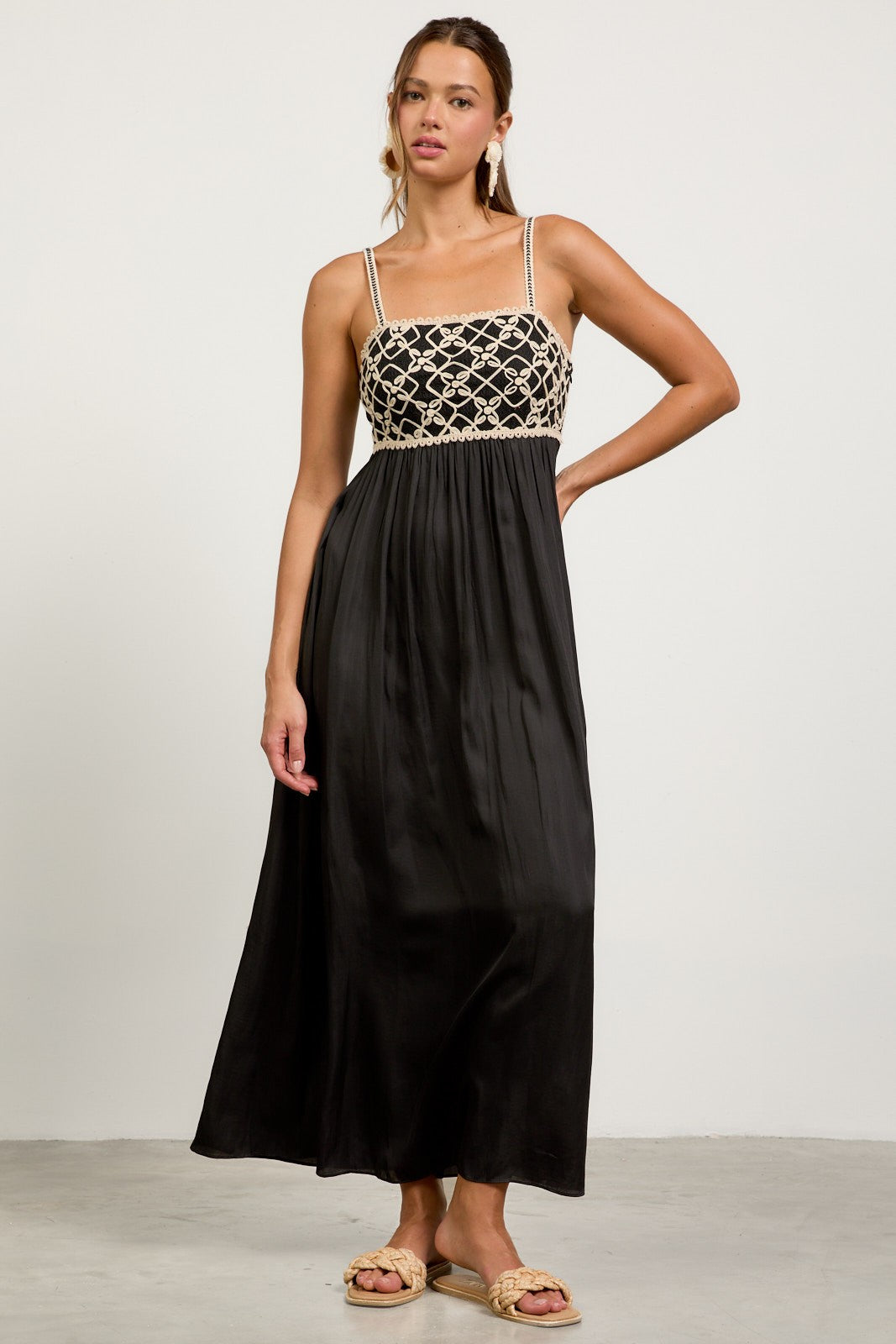 Black Embroidered Bodice Maternity Maxi Dress