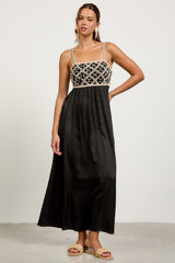 Black Embroidered Bodice Maxi Dress