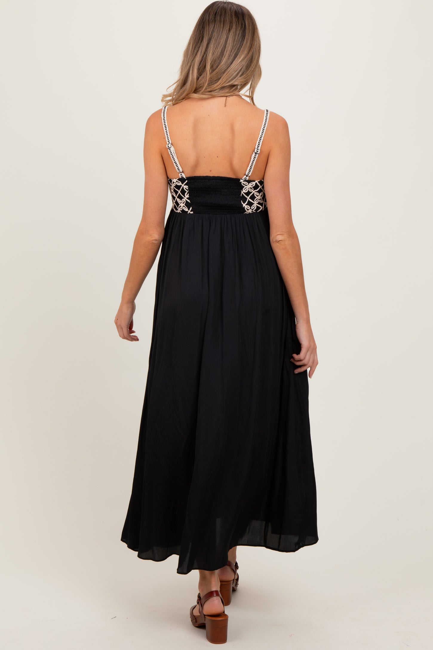 Black Embroidered Bodice Maternity Maxi Dress