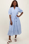 Light Blue Striped Button Up Tiered Maxi Dress