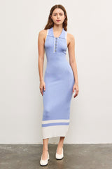 Periwinkle Knit Colorblock Stripe Sleeveless Polo Maternity Dress