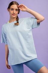 Light Blue Oversized V-Neck Side Slit Tee