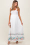 White Smocked Embroidered Floral Border Maternity Maxi Dress