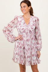Cream Floral Chiffon Plisse Maternity Mini Dress
