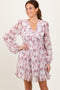 Cream Floral Chiffon Plisse Mini Dress