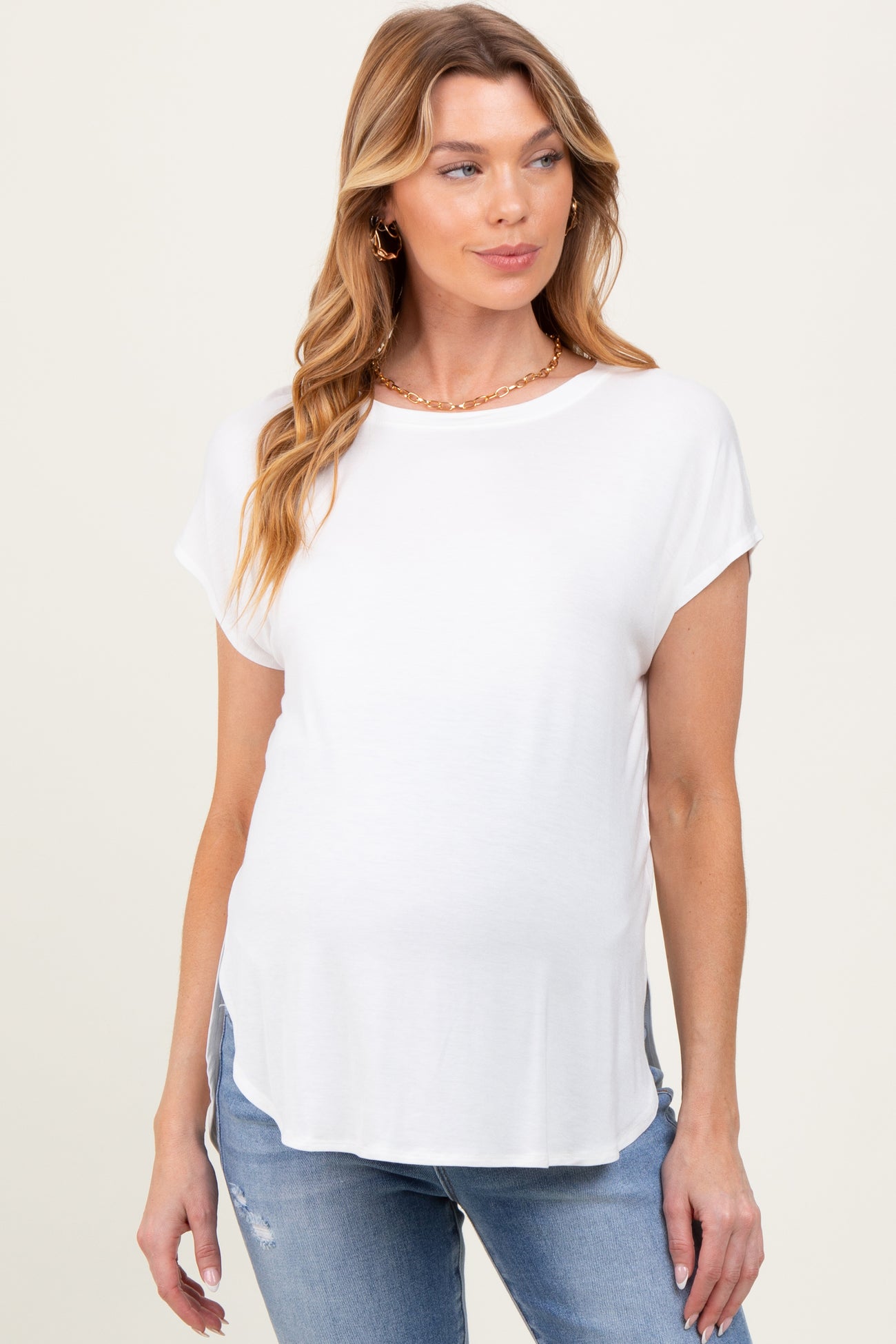 Ivory Dolman Sleeve Round Neck Maternity Top