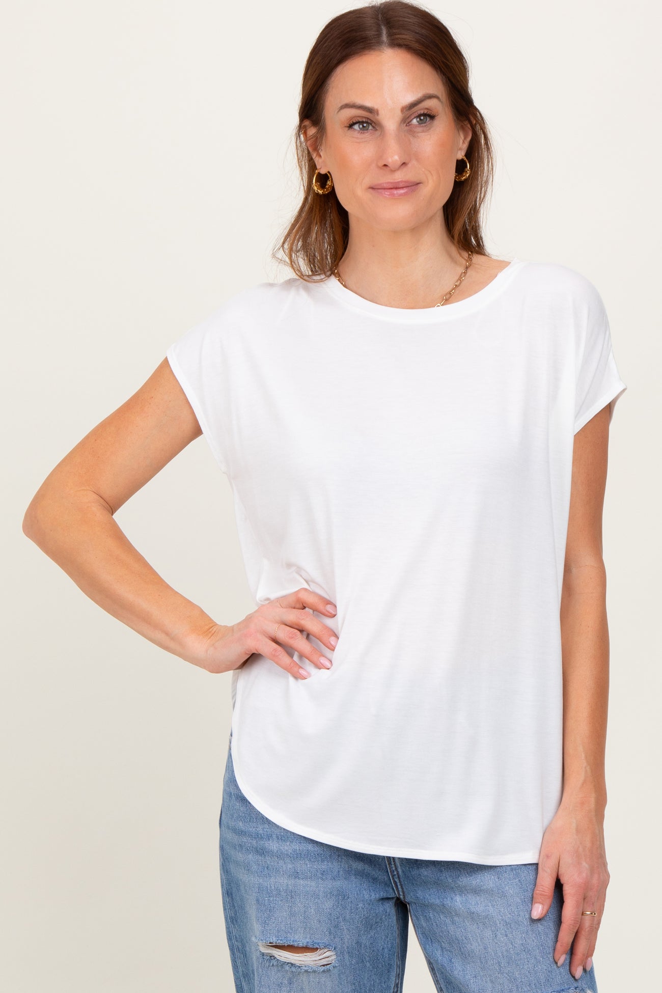 Ivory Dolman Sleeve Round Neck Top