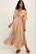 Yellow Striped Deep V-Neck Handkerchief Hem Midi Dress