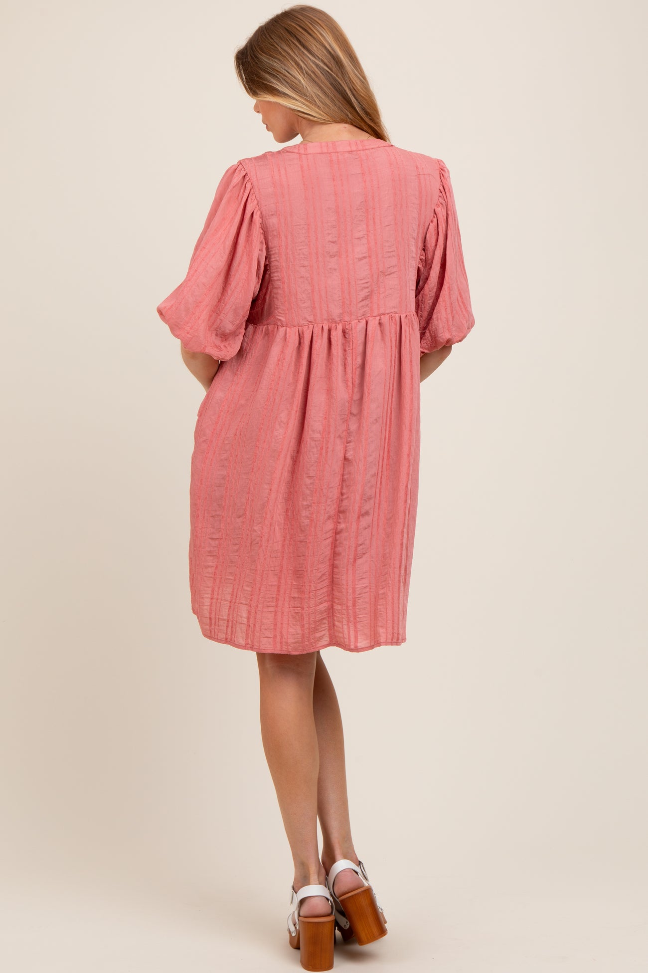 Mauve Sheer Stripe Textured Maternity Mini Dress