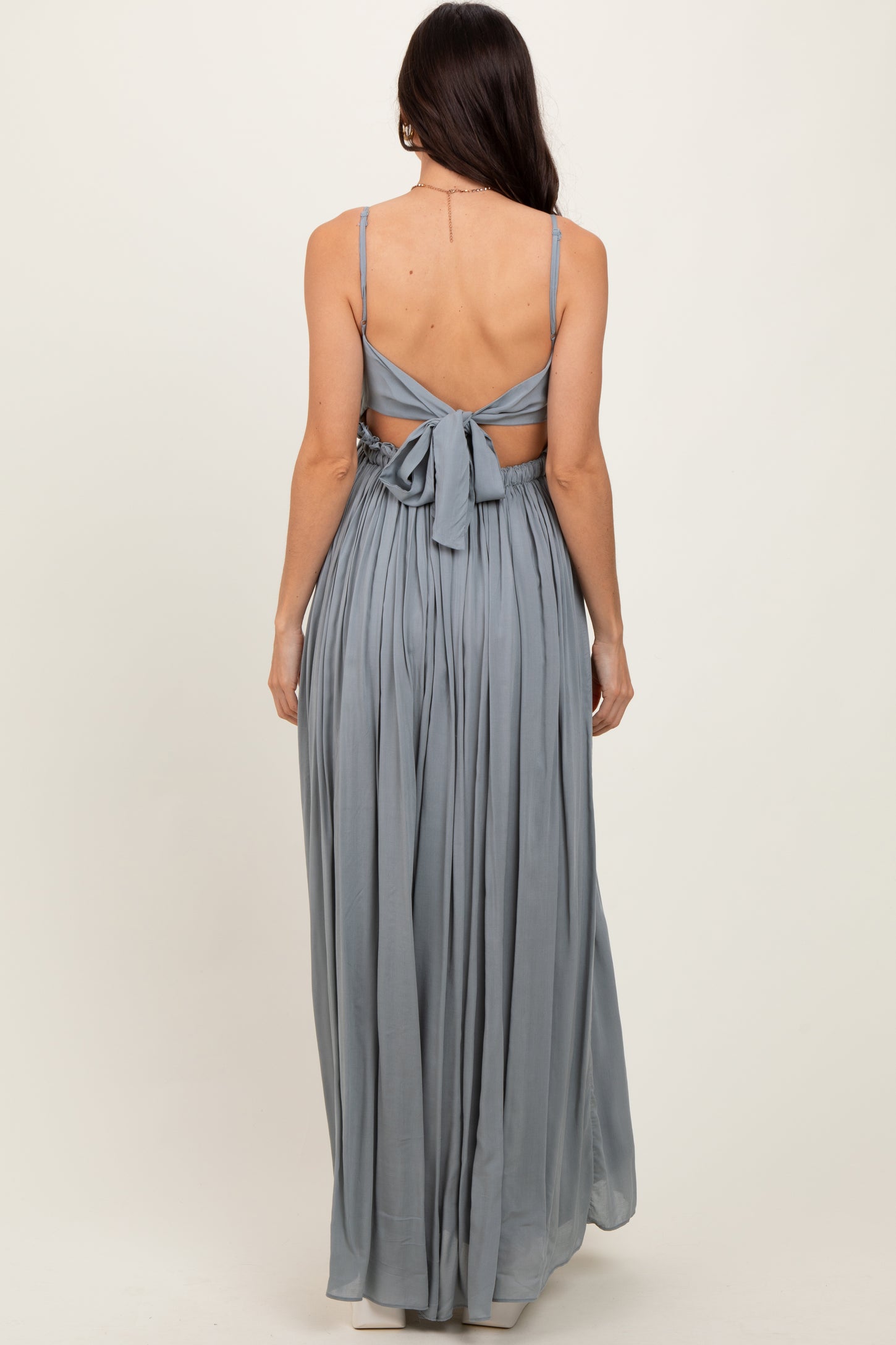 Grey Lace Bodice Cutout Tie Back Maxi Dress