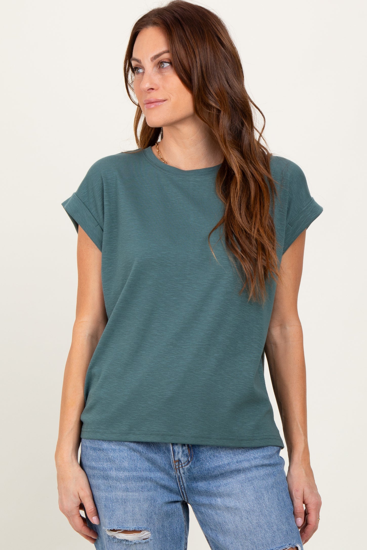 Olive Rolled Short Sleeve Maternity Tee