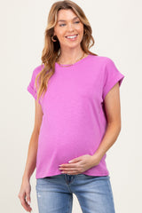 Lavender Rolled Short Sleeve Maternity Tee