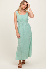 Green Striped Sleeveless Cutout Side Slit Maxi Dress