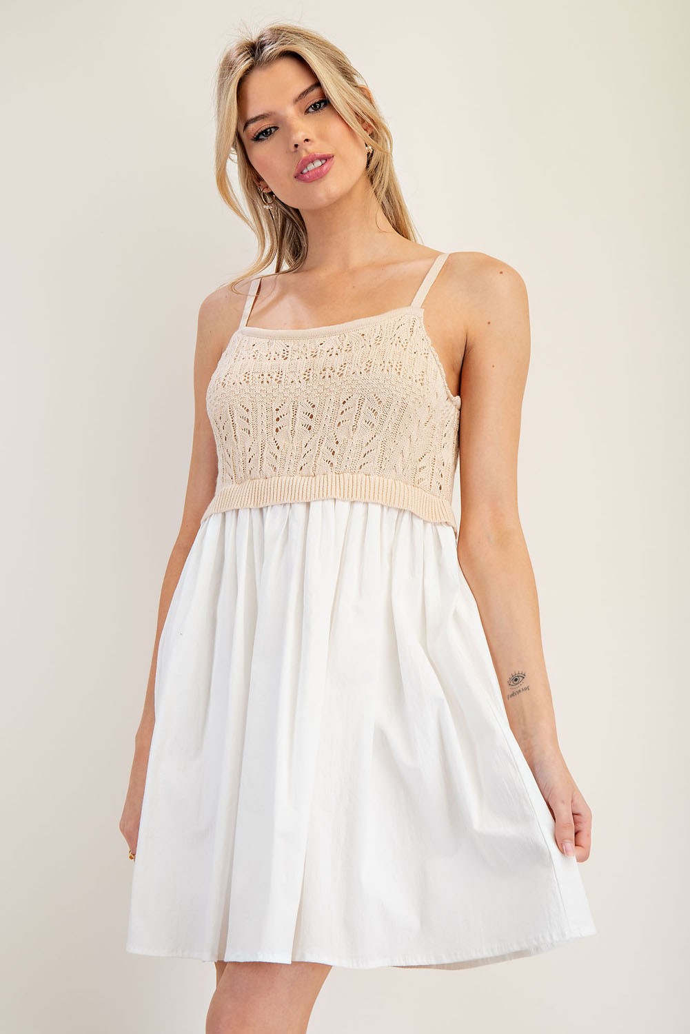 White Crochet Knit Contrast Maternity Mini Dress