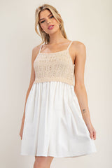 White Crochet Knit Contrast Maternity Mini Dress