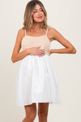 White Crochet Knit Contrast Maternity Mini Dress