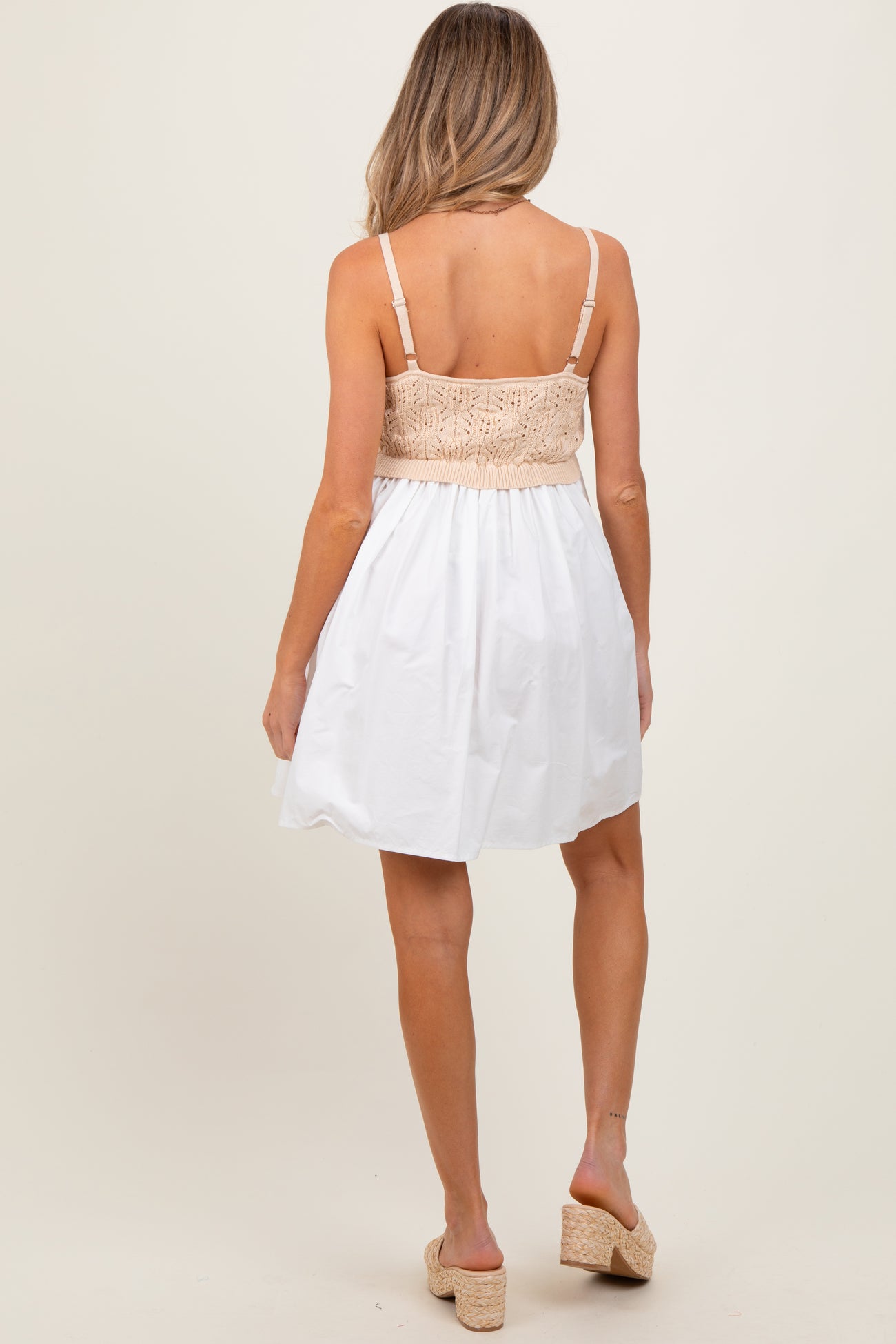 White Crochet Knit Contrast Maternity Mini Dress