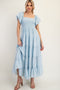 Light Blue Smocked Puff Sleeve Tiered Maxi Dress