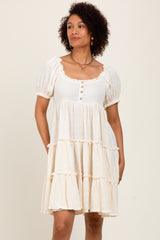 Cream Button Up Ruffle Tiered Dress