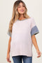 Peach Solid Ribbed Color Block Short Sleeve Maternity Tunic Top