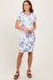 Ivory Floral Short Sleeve Ruched Dress