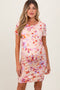 Peach Floral Short Sleeve Ruched Maternity Dress