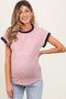 Red Pinstripe Contrast Trim Short Sleeve Maternity Tee