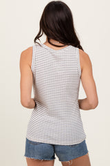 Navy Striped Knit V-Neck Tank Top