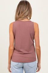 Mauve Pointelle Knit V-Neck Sleeveless Maternity Top