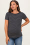 Black Pinstripe Shoulder Button Detail Maternity Top