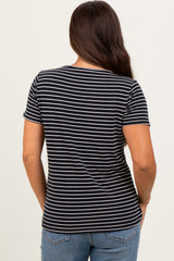 Black Pinstripe Shoulder Button Detail Maternity Top