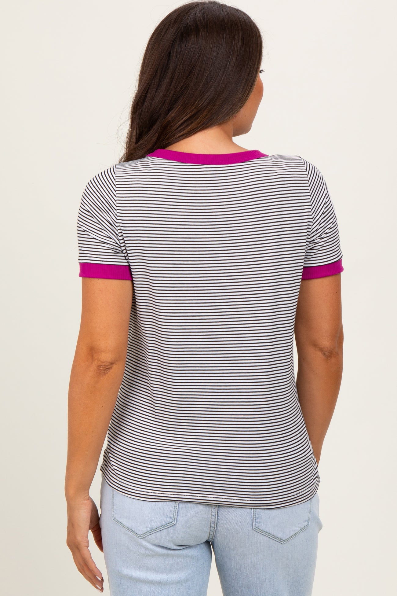 Ivory Pinstripe Contrast Trim Maternity Tee