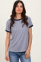 Navy Pinstripe Contrast Trim Tee