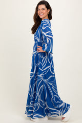 Navy Floral Smocked Waist Long Sleeve Maxi Dress