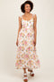 Cream Floral Cutout Tie Back Midi Dress