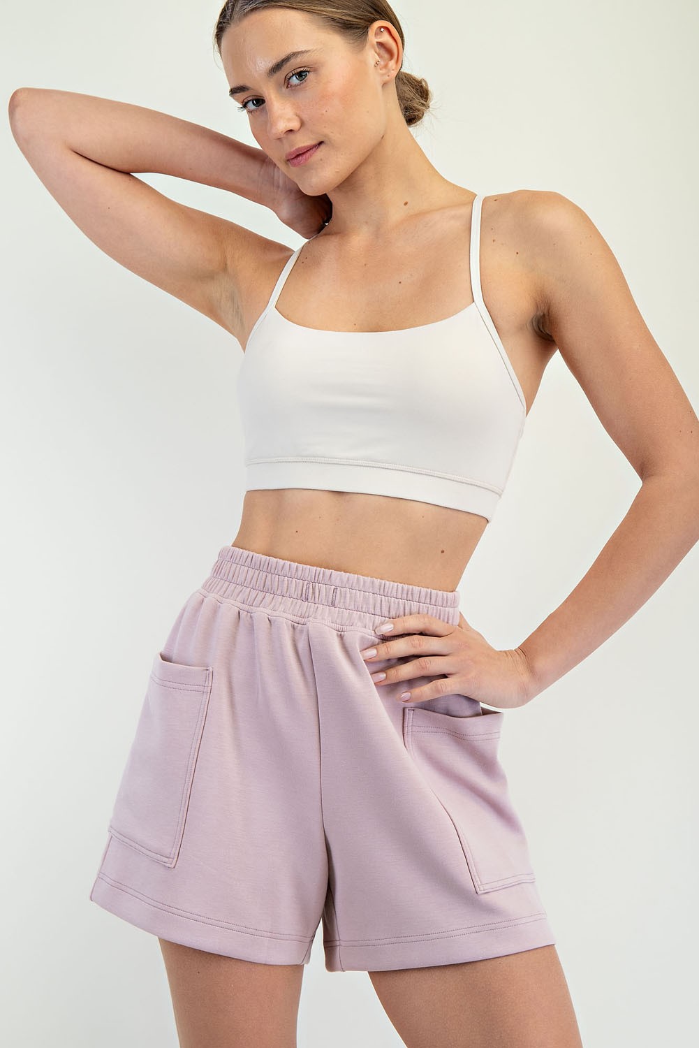 Light Pink Patch Pocket Maternity Shorts