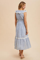 Light Blue Ruffled Floral Cotton Maxi Dress