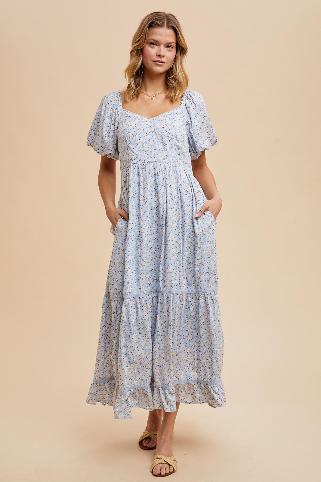Light Blue Floral Sweetheart Maternity Maxi Dress
