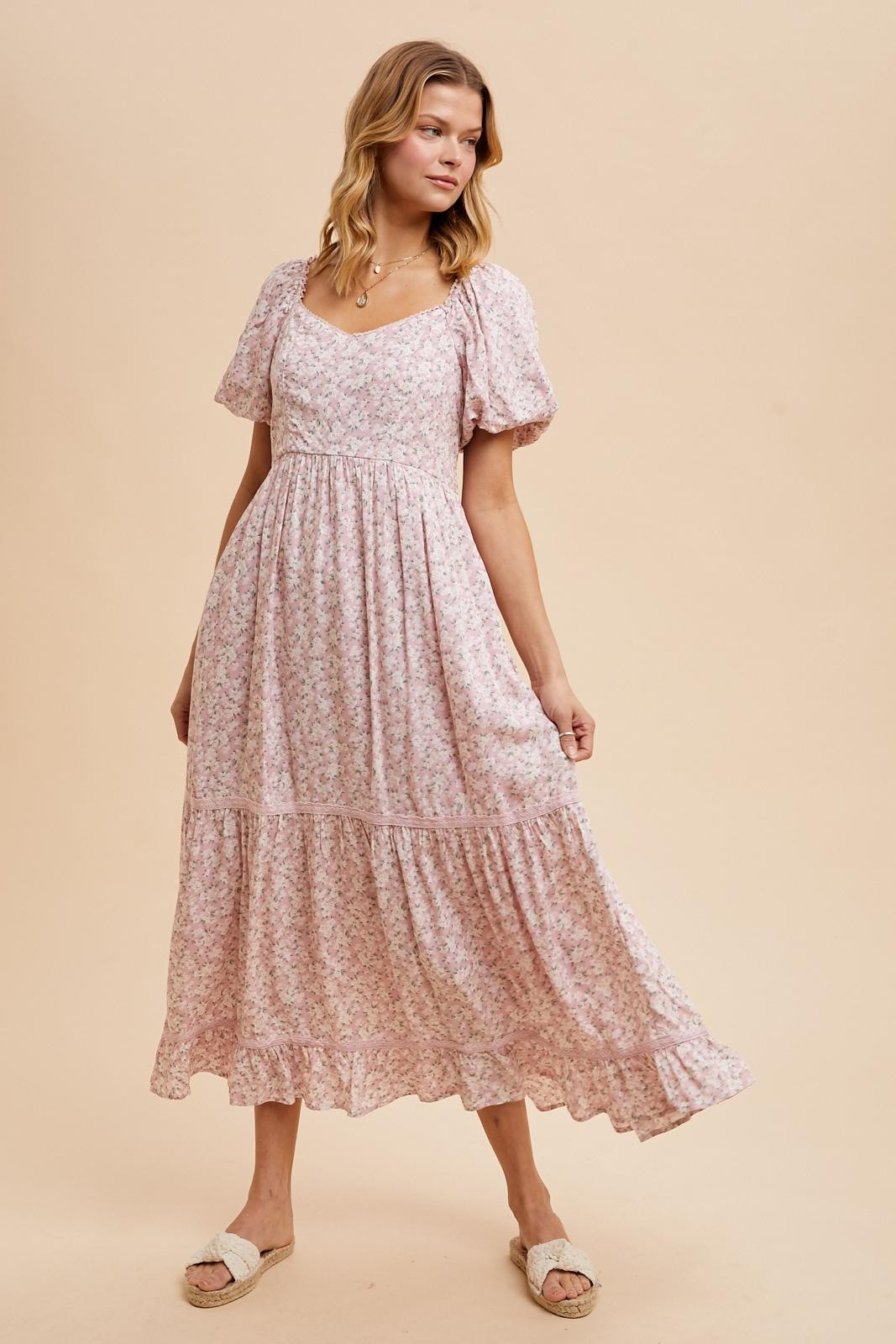 Light Pink Floral Sweetheart Maxi Dress