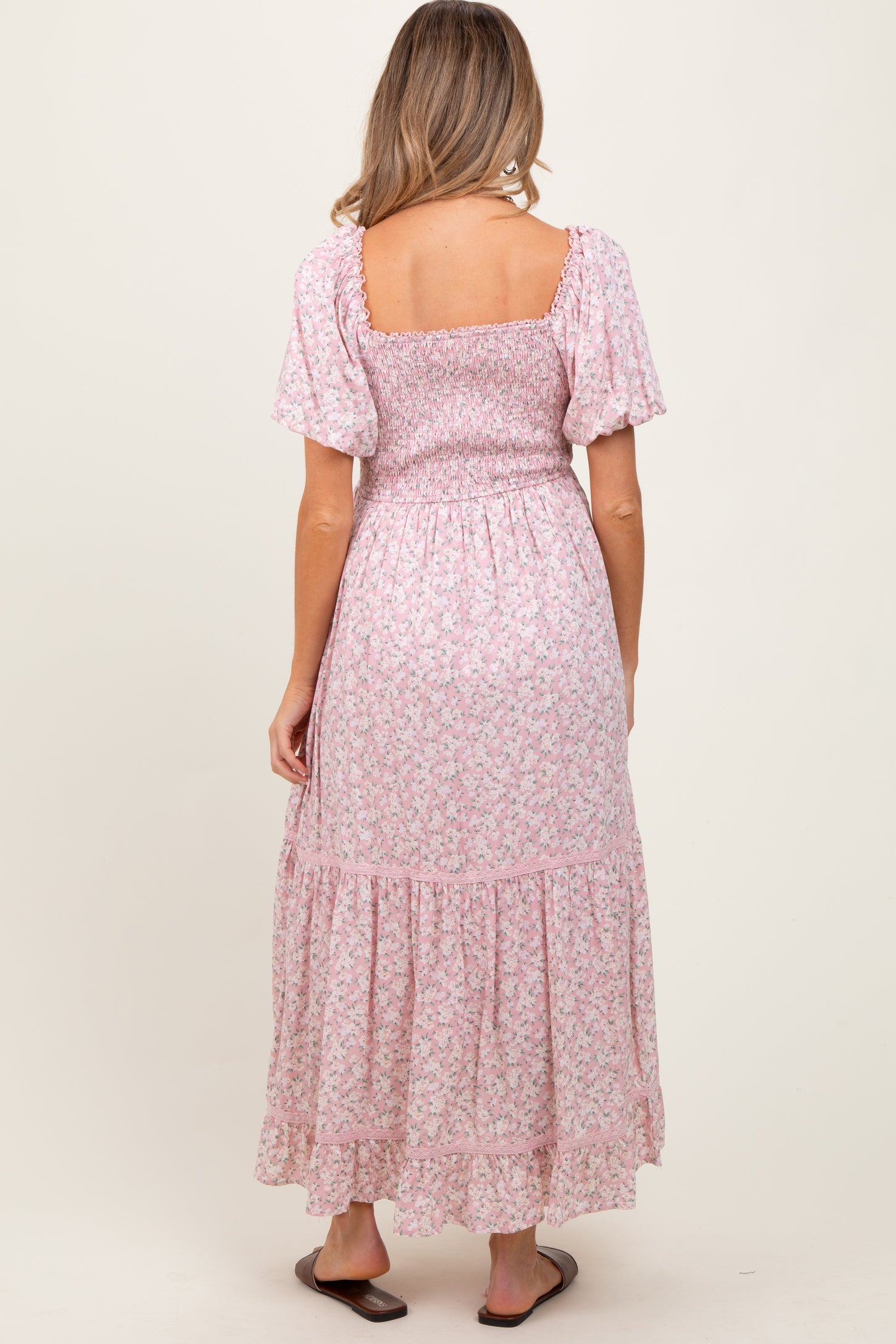 Light Pink Floral Sweetheart Maternity Maxi Dress