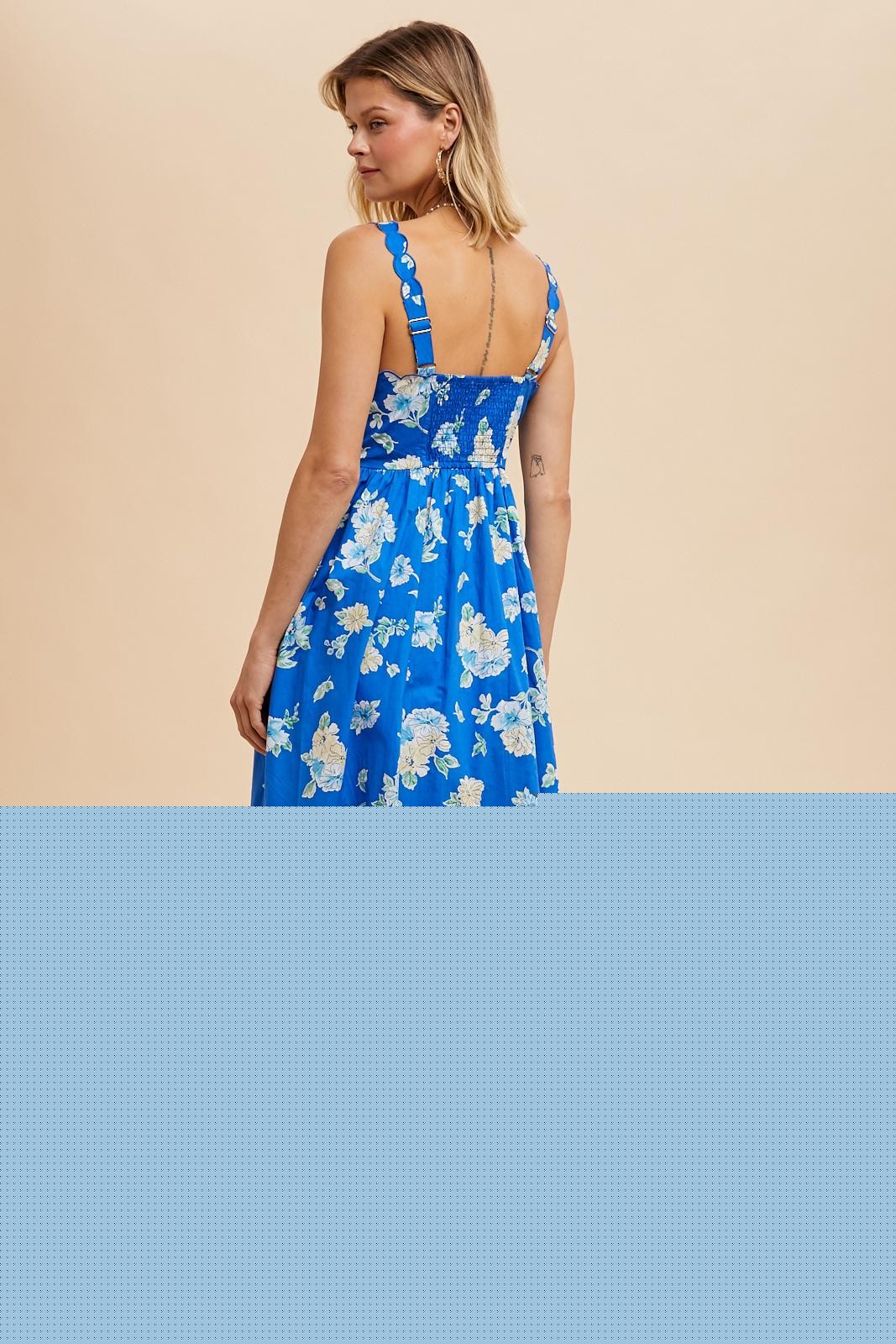 Royal Blue Floral Bold Print Cotton Maxi Dress
