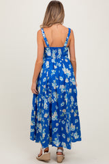 Royal Blue Floral Bold Print Cotton Maternity Maxi Dress