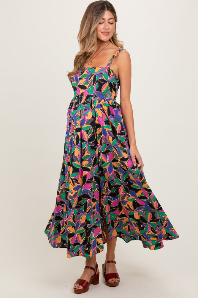 Multi Color Floral Bold Print Cotton Maternity Maxi Dress